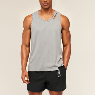 Distressed Hole Sleeveless Loose Training Tank Top