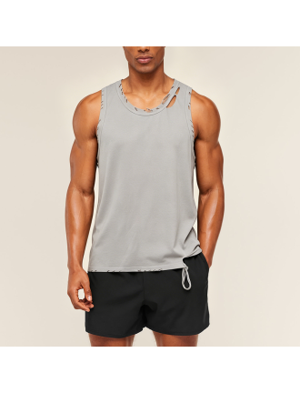 Distressed Hole Sleeveless Loose Training Tank Top