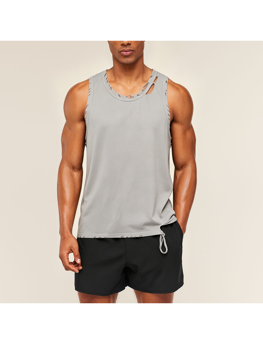 Distressed Hole Sleeveless Loose Training Tank Top