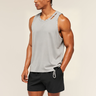 Distressed Hole Sleeveless Loose Training Tank Top