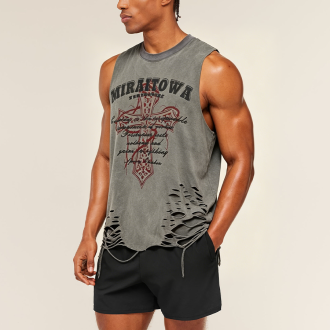 Washed Distressed Print Loose Sleeveless Tank Top