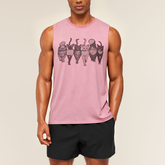 Washed Cat Print Loose Sleeveless T-Shirt