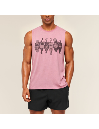 Washed Cat Print Loose Sleeveless T-Shirt