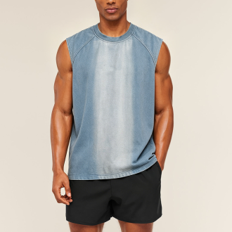 Washed Gradient Sleeveless Embroidered Sports Vest