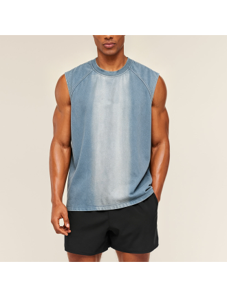 Washed Gradient Sleeveless Embroidered Sports Vest
