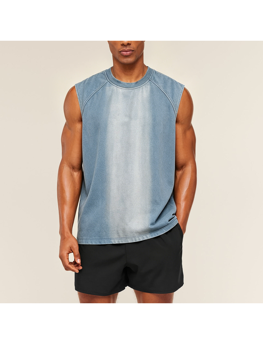 Washed Gradient Sleeveless Embroidered Sports Vest
