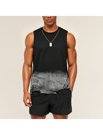 Hip-hop Washed Gradient Ripped Sleeveless Tank Top