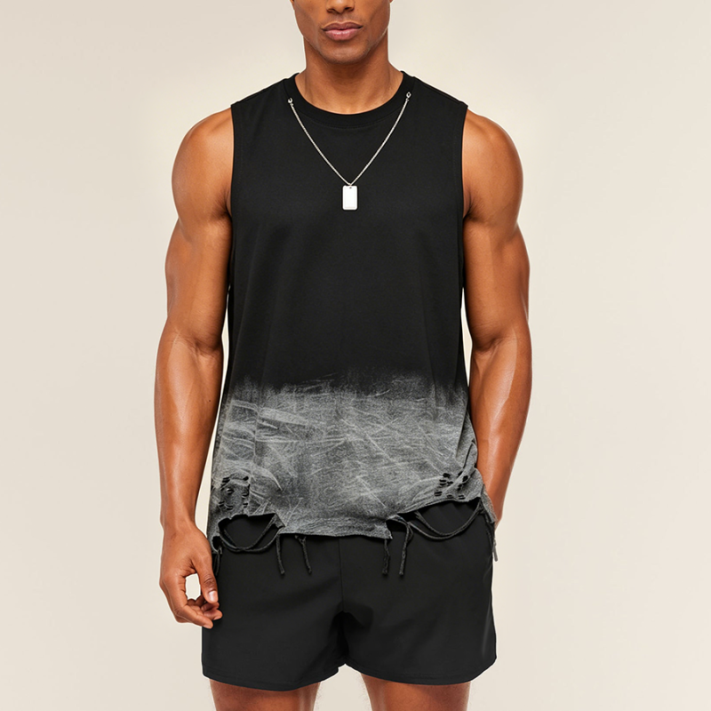 Hip-hop Washed Gradient Ripped Sleeveless Tank Top