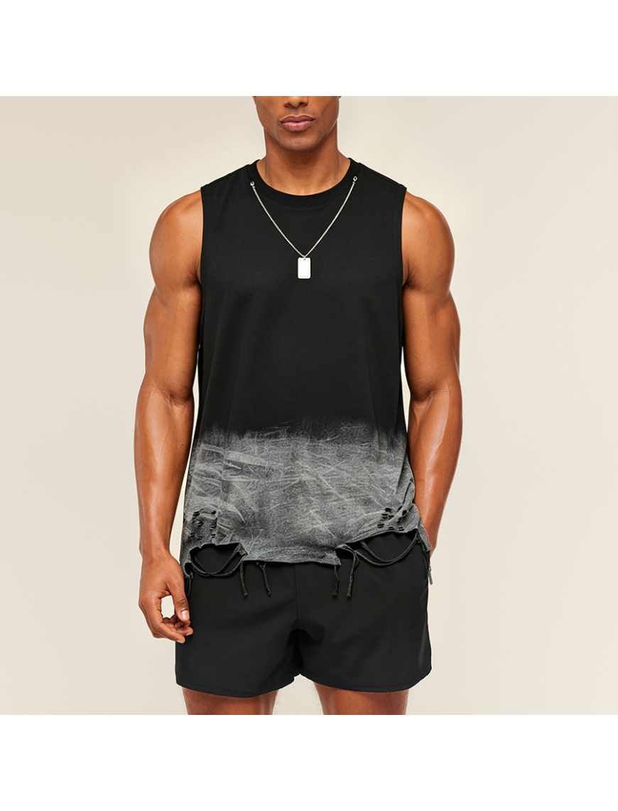 Hip-hop Washed Gradient Ripped Sleeveless Tank Top